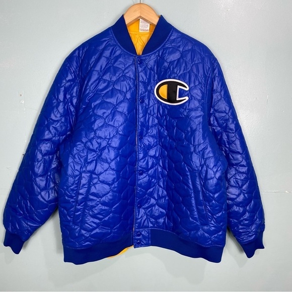 Champion Reversible Quilted Jacket Puffer Blue Yellow Sz XXL C Series - Picture 2 of 6